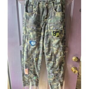 Camo‎ Cargo mens streetwear jeans with patches Japanese streetwear sx large